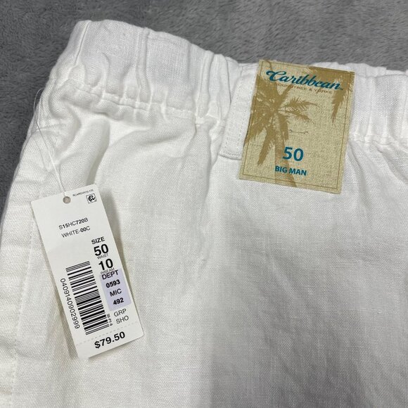 Caribbean Linen Drawstring Shorts Mens Size 50 White Elastic Waist Relaxed NWT - Picture 2 of 9